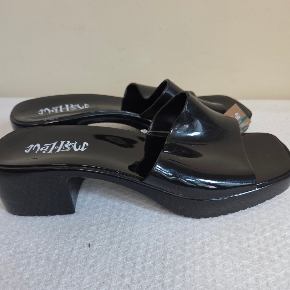 Mad Love Womens Black Jelly Slide Sandals Square Toe Block Heel Size 9 NWOT